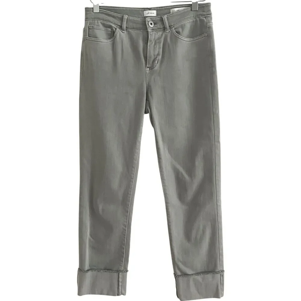 J Jill Denim High Rise Straight Leg Cropped Jeans 4P Sage Khaki Casual Chic Prep